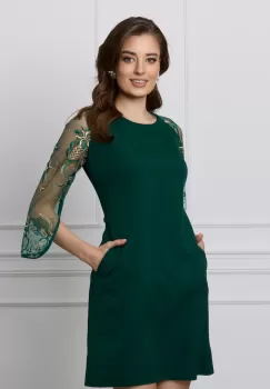 Rochie Ella Collection Andrea verde cu broderie aurie pe maneci imagine