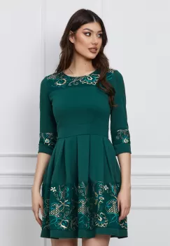 Rochie Ella Collection Angi verde cu broderie aurie imagine
