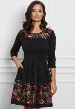 Rochie Ella Collection Angy neagra cu broderie corai imagine