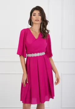 Rochie Ella Collection Ania fucsia cu fir lurex si cordon in talie imagine