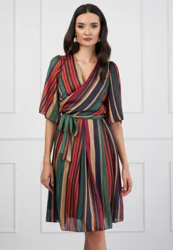 Rochie Ella Collection Ania multicolora cu fir lurex si cordon in talie imagine