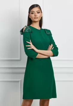 Rochie Ella Collection Anica verde cu paiete si decupaje la umeri imagine
