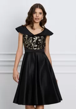 Rochie Ella Collection Anisa neagra cu dantela aurie la bust imagine