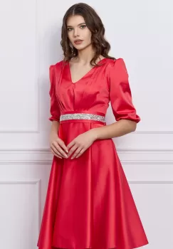 Rochie Ella Collection Aria corai cu cordon in talie imagine