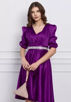 Rochie Ella Collection Aria mov cu cordon in talie imagine