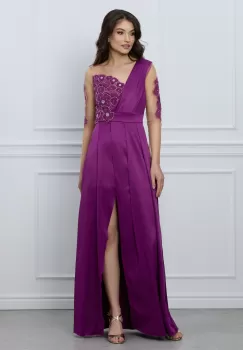 Rochie Ella Collection Ariana mov lunga cu broderie florala imagine