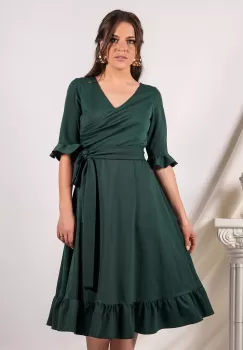 Rochie Ella Collection Arina verde cu volane si cordon in talie imagine