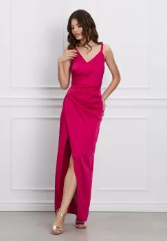 Rochie Ella Collection Brenda fucsia lunga din satin imagine