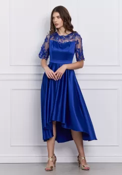 Rochie Ella Collection Brinda albastra din tafta cu lungime asimetrica imagine