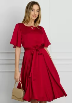 Rochie Ella Collection Celine bordo din voal cu cordon in talie imagine