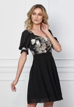 Rochie Ella Collection Celine neagra din voal cu broderie la bust imagine