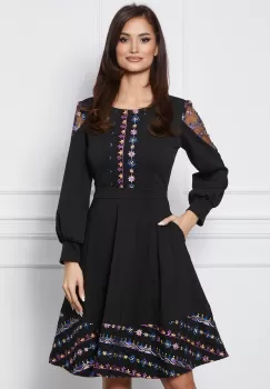 Rochie Ella Collection Ecaterina neagra cu broderie imagine