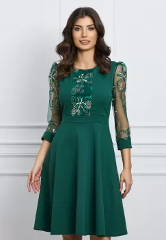 Rochie Ella Collection Ecaterina verde cu broderie bej imagine