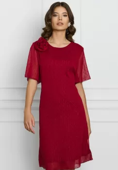 Rochie Ella Collection Elsa bordo cu insertii din fir lurex si buline imagine