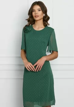 Rochie Ella Collection Elsa verde cu insertii din fir lurex si buline imagine