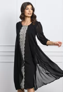 Rochie Ella Collection Genoveva neagra cu broderie si capa din voal imagine