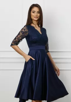 Rochie Ella Collection Inna bleumarin cu dantela si paiete la bust imagine