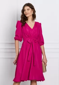 Rochie Ella Collection Inna fucsia cu fir lurex si cordon in talie imagine