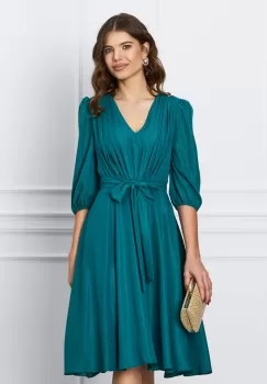 Rochie Ella Collection Inna turcoaz cu fir lurex si cordon in talie imagine