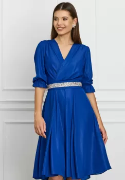 Rochie Ella Collection Julia albastra cu fir lurex si cordon cu strasuri imagine