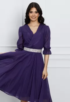 Rochie Ella Collection Julia mov cu fir lurex si cordon cu strasuri imagine