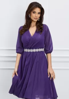 Rochie Ella Collection Julia mov cu lurex si cordon stralucitor in talie imagine