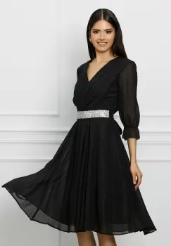 Rochie Ella Collection Julia neagra cu fir lurex si cordon cu strasuri imagine