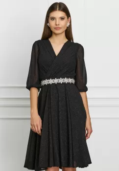 Rochie Ella Collection Julia neagra cu glitter si cordon cu strasuri imagine