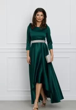 Rochie Ella Collection Layla verde cu lungime asimetrica si crodon in talie imagine