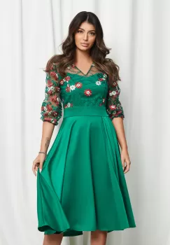 Rochie Ella Collection Maya verde cu broderie colorata pe bust imagine