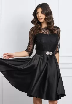 Rochie Ella Collection Mimi neagra cu dantela la bust si cordon in talie imagine