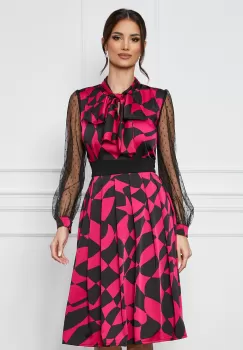 Rochie Ella Collection Monika fucsia cu imprimeuri negre imagine