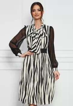 Rochie Ella Collection Monika ivory cu imprimeu zebra negru imagine