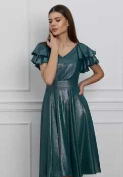 Rochie Ella Collection Renata verde cu lurex argintiu imagine