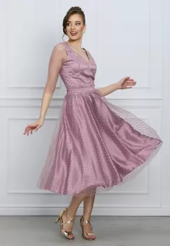 Rochie Ella Collection Reyna roz cu buline catifelate imagine