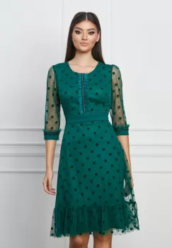 Rochie Ella Collection verde cu buline catifelate imagine