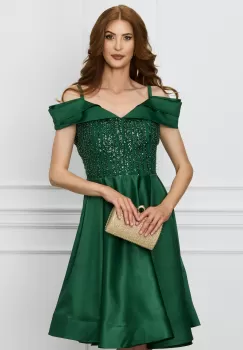 Rochie Ella Collection verde cu paiete la bust imagine