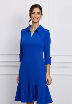 Rochie Erika albastra cu volan la baza imagine