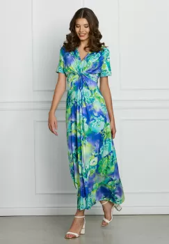 Rochie Fabia albastra cu imprimeuri verzi imagine