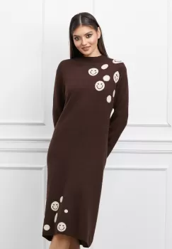 Rochie Felicia maro din tricot cu imprimeu imagine