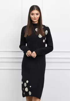 Rochie Felicia neagra din tricot cu imprimeu imagine