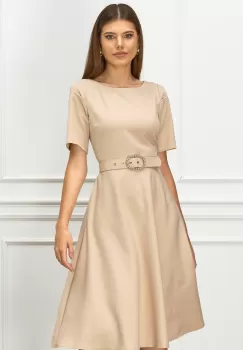 Rochie Gabi bej cu buzunare si curea in talie imagine