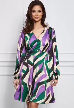 Rochie Gabi bej cu imprimeuri mov imagine