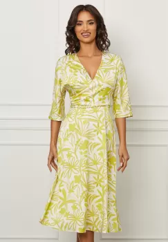 Rochie Ginette alba cu imprimeu floral galben imagine