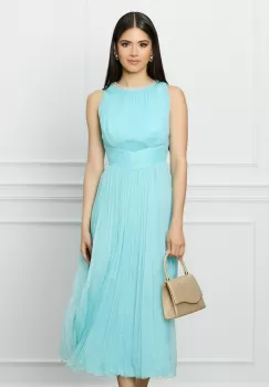 Rochie Ginette bleu din matase cu perle la decolteu imagine