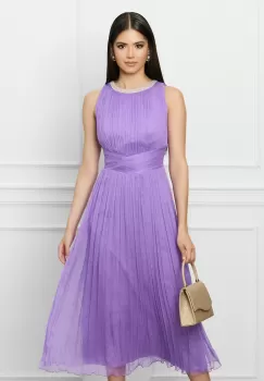 Rochie Ginette lila din matase cu perle la decolteu imagine