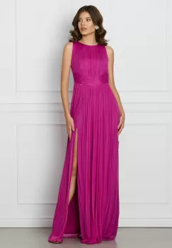 Rochie Ginette magenta lunga din tull din matase naturala imagine