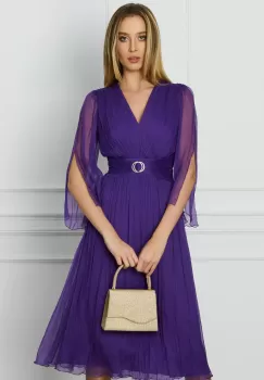 Rochie Ginette mov din matase naturala cu accesoriu in talie imagine