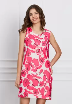 Rochie Ilinca alba cu imprimeuri florale fucsia imagine