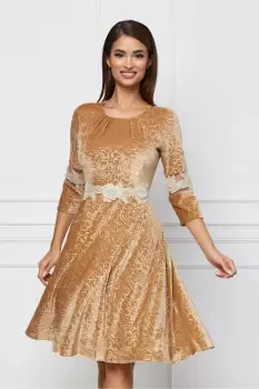 Rochie Ilinca din catifea bej cu broderie imagine